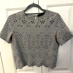 Zara Crop Top, grey with eyelet details